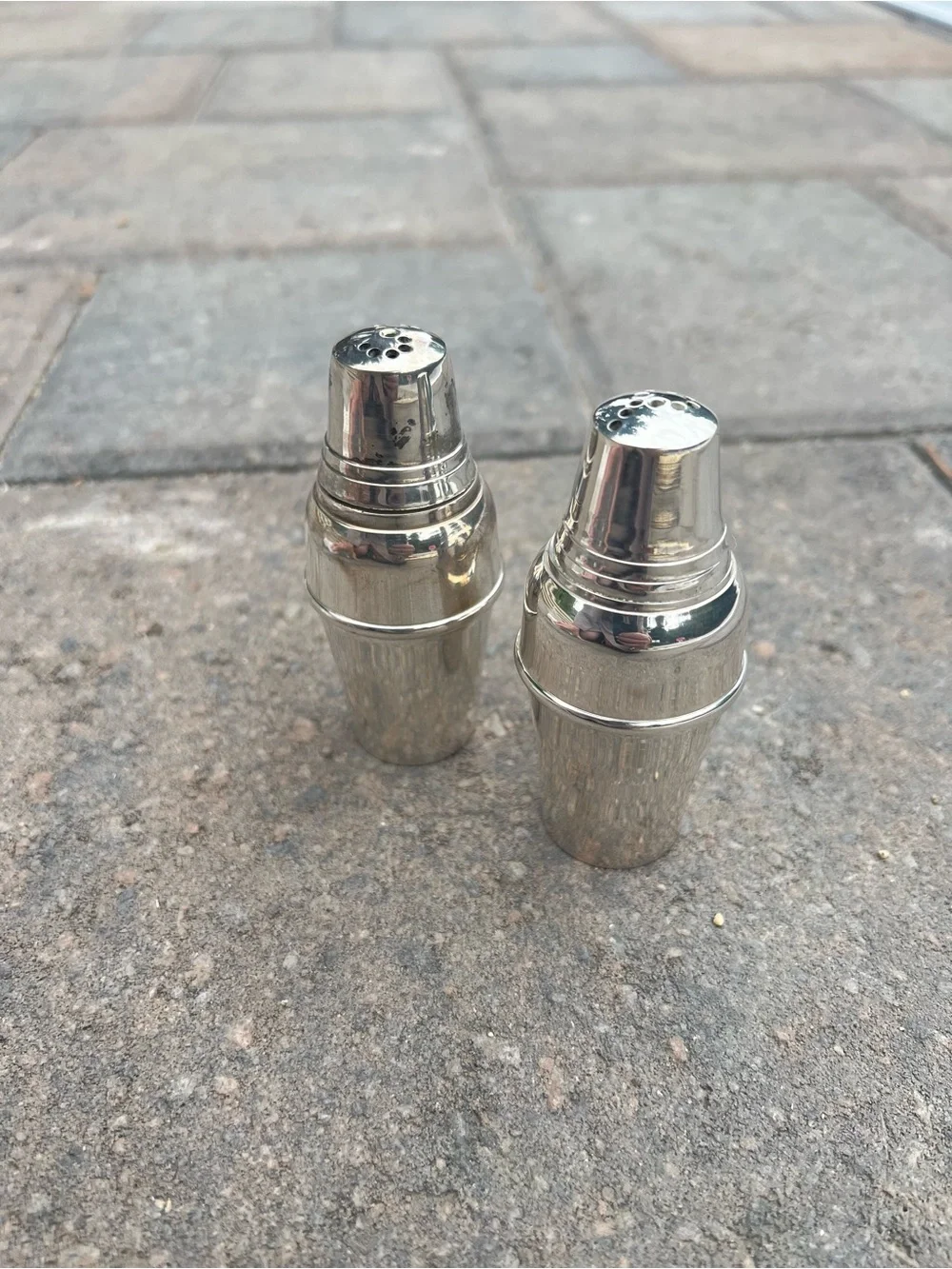 Vintage Restoration Hardware Silverplate Cocktail Shaker Salt & Pepper Shakers